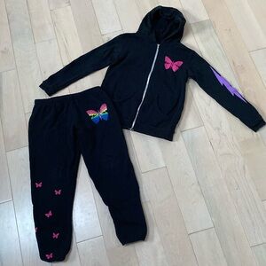 Lauren Moshi soft cotton terry hoodie sweatpants peace love butterfly set